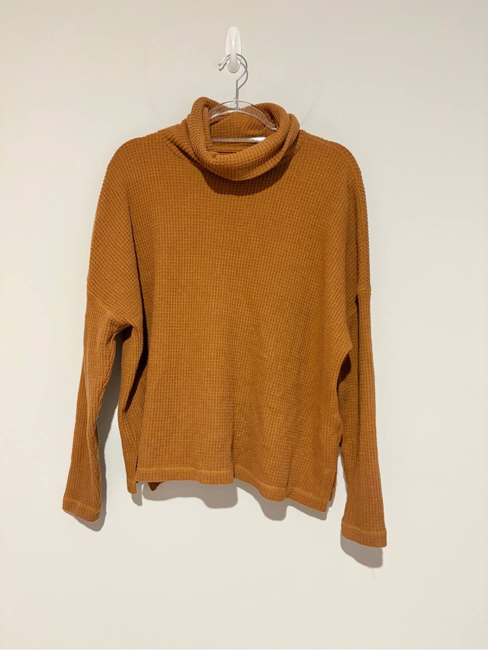 Old navy cozy waffle cowl neck long sleeve warm coffee brown size large